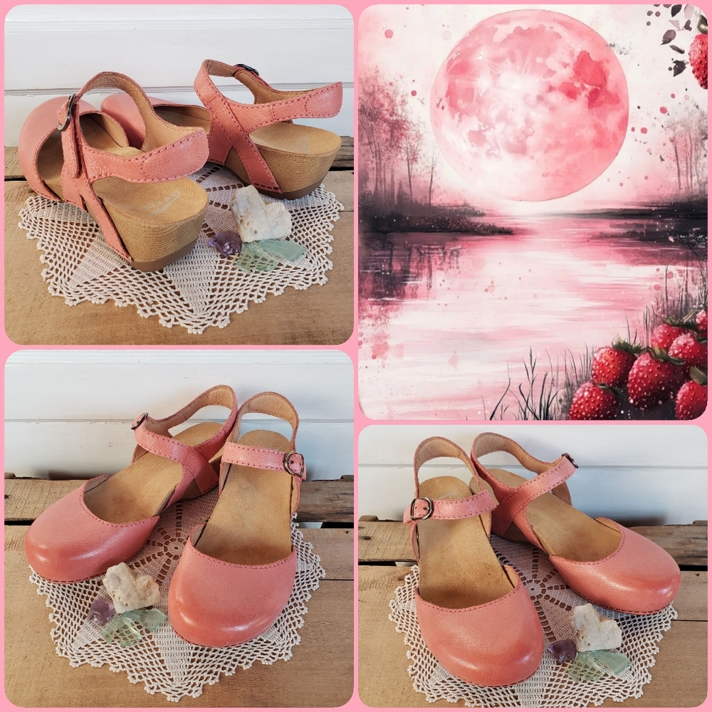 CoraL Dansko Tiffani Strappy Clog Sandal MaryJane Milled Burnished Coral 37-8 40
